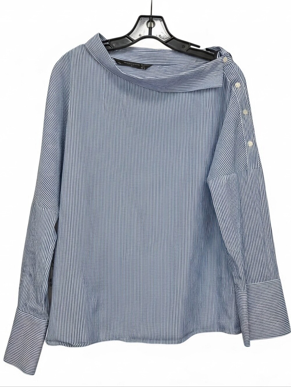 Zara Asymmetric Stripe Button Shoulder Blouse S